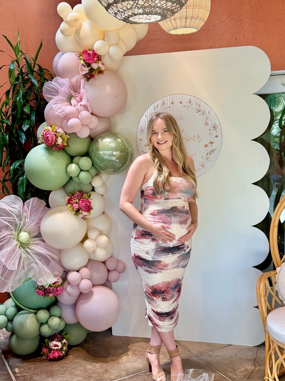 Pinkblush Pink/Purple Watercolor Midi Maternity Dress